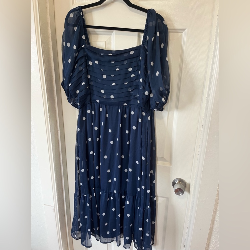 Elegant Navy Polka Dot Dress